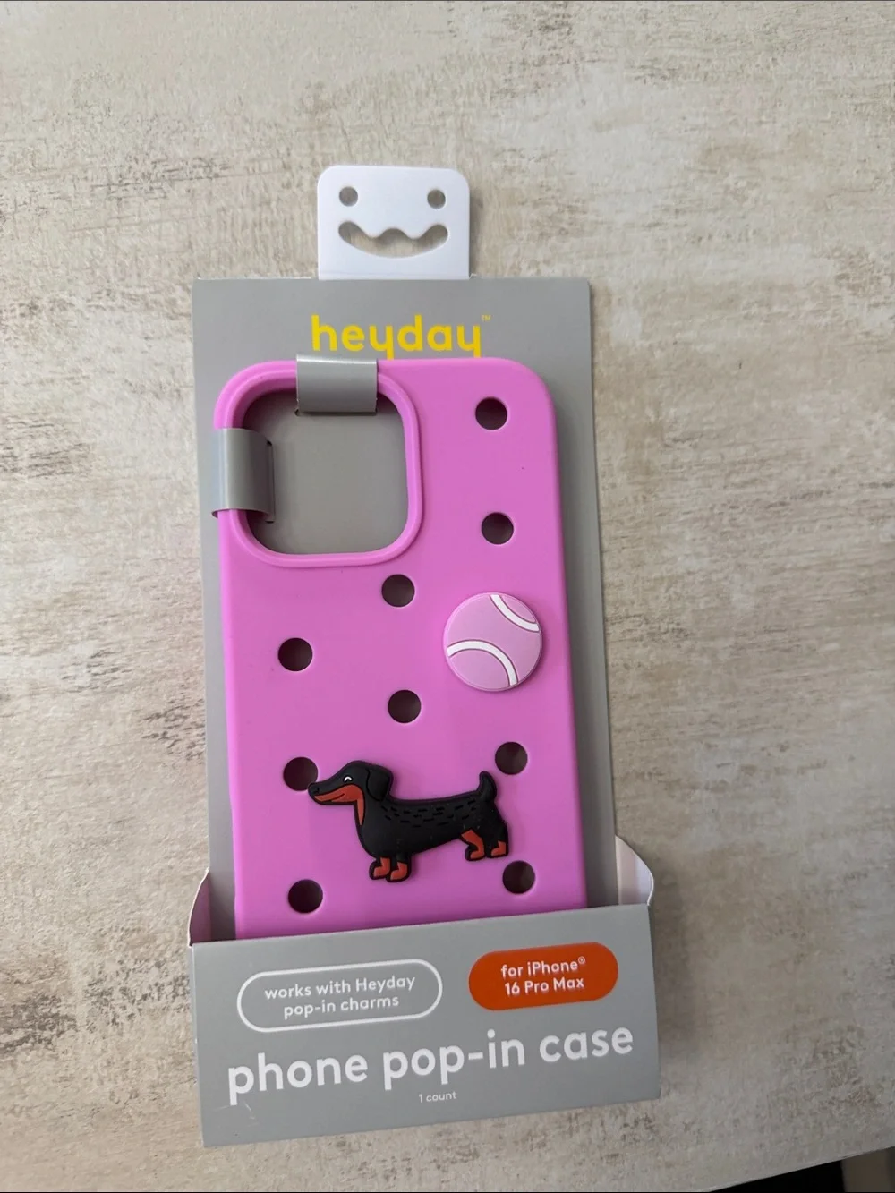 heyday Pink Silicone Phone Pop-In Case with Dachshund Charm 16 pro max